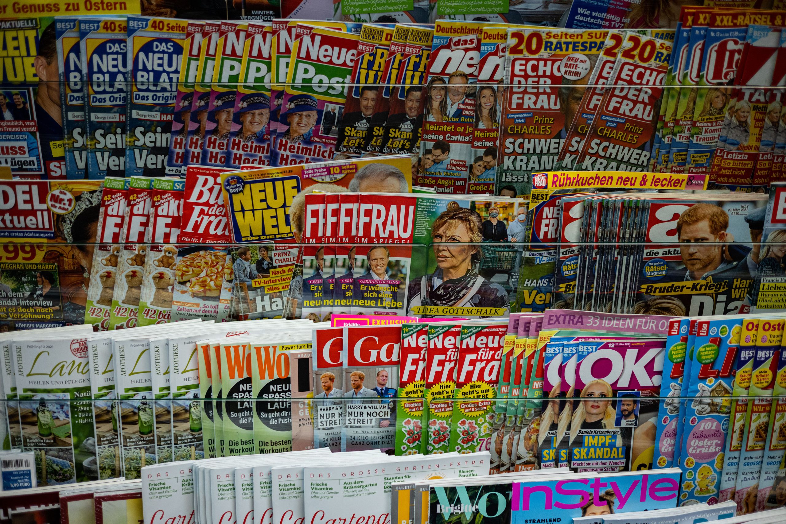 Magazines on a shelf
